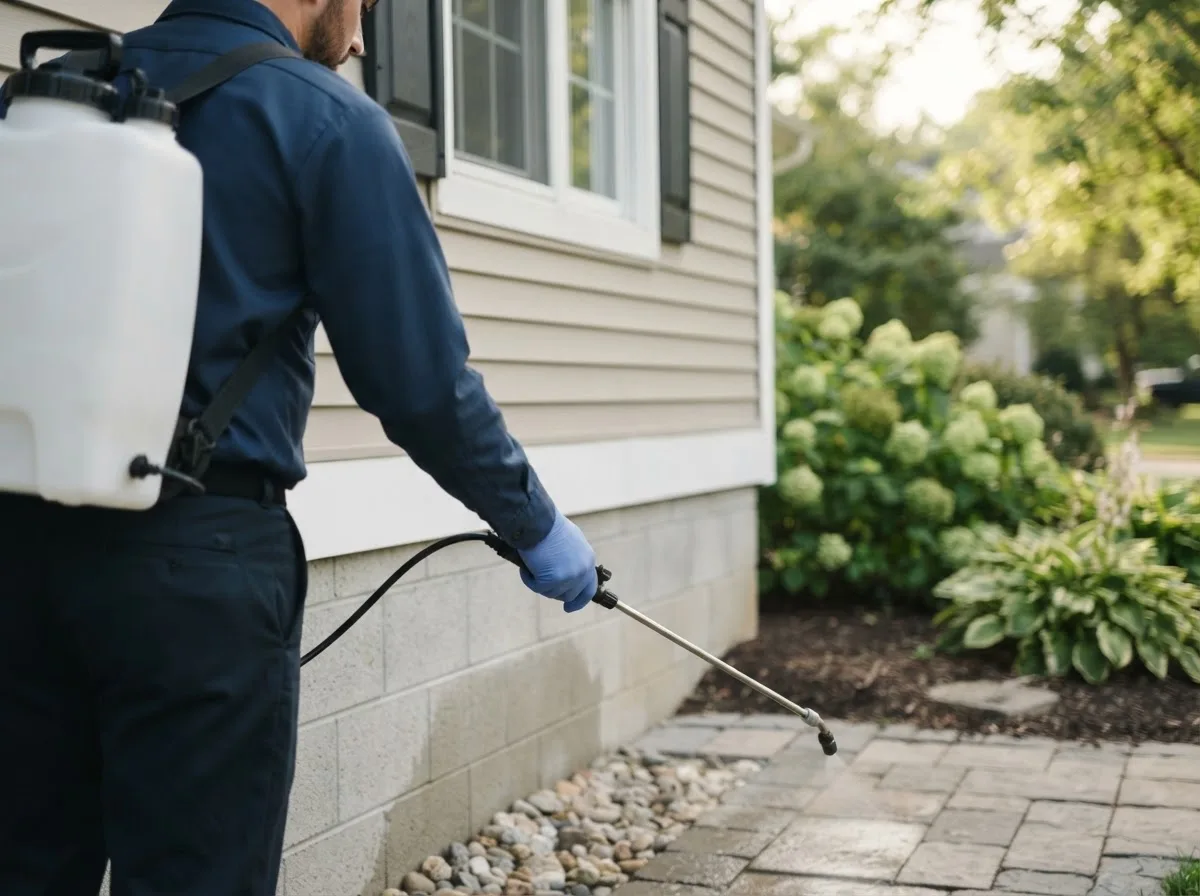 Pest control technician inspecting a home in Chancellor, SD